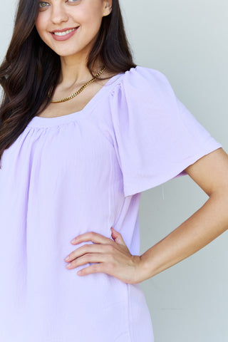 Ninexis Keep Me Close Square Neck Short Sleeve Blouse in Lavender Trendsi