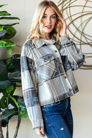 Reborn J Plaid Button Up Long Sleeve Shacket Trendsi