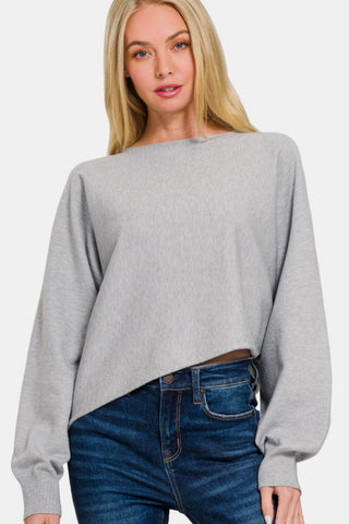 Zenana Asymmetric Hem Long Sleeve Sweater Trendsi