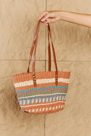 Fame By The Sand Straw Braided Striped Tote Bag Trendsi