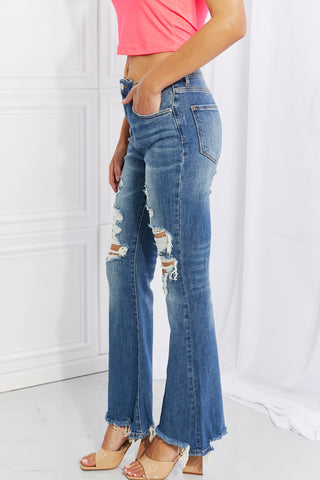 RISEN Full Size Hazel High Rise Distressed Flare Jeans Trendsi