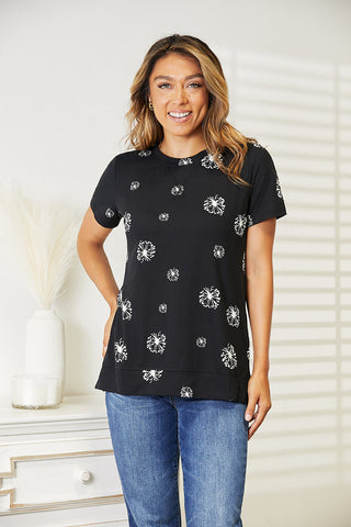 Double Take Dandelion Print Round Neck T-Shirt Trendsi