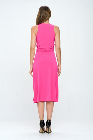 RENEE C Ruched Waist Sleeveless Slit Dress Trendsi