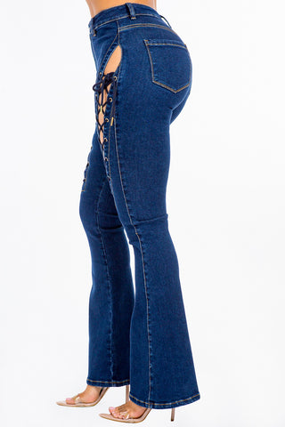 American Bazi High Rise Lace Up Jeans Trendsi