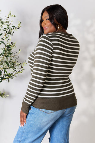 Zenana Full Size Striped Snap Down Cardigan Trendsi