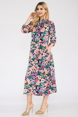 Celeste Full Size Floral Midi Dress with Bow Tied Trendsi