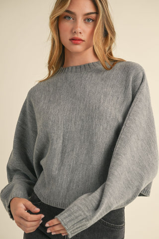 Mable Round Neck Dolman Sleeve Cropped Sweater Trendsi