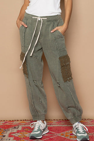 POL Distressed Cargo Denim Jogger with Crochet Pockets Trendsi