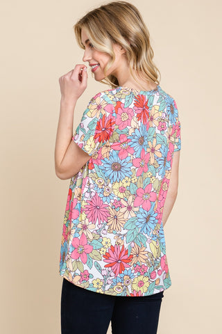 BOMBOM Floral Short Sleeve T-Shirt Trendsi