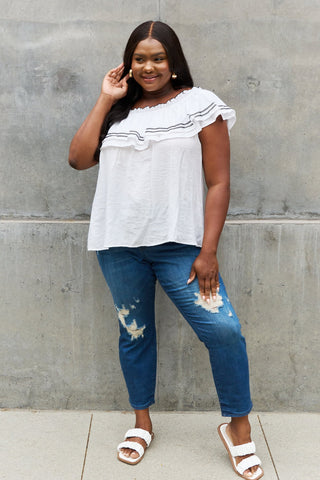 ODDI Full Size Off The Shoulder Ruffle Blouse Trendsi