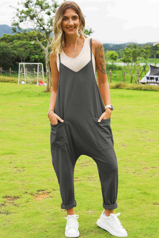 Double Take Full Size Sleeveless V-Neck Pocketed Jumpsuit Trendsi