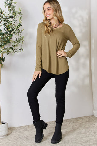 Zenana Full Size V-Neck Long Sleeve T-Shirt Trendsi