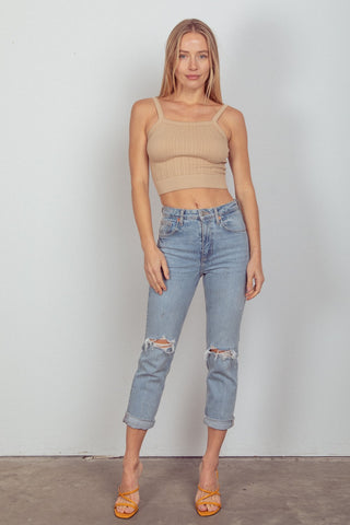 VERY J Cable Knit Seamless Cropped Cami Trendsi