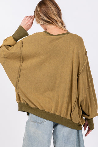 SAGE + FIG Mineral Wash Side Slit Oversized Sweatshirt Trendsi