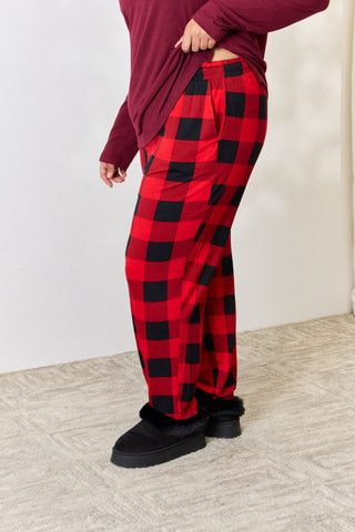 Zenana Full Size Plaid Round Neck Top and Pants Pajama Set Trendsi