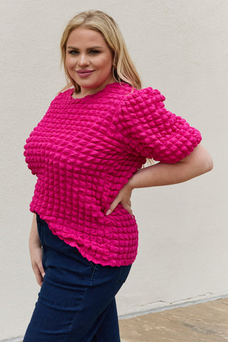 And The Why Full Size Bubble Textured Puff Sleeve Top Trendsi