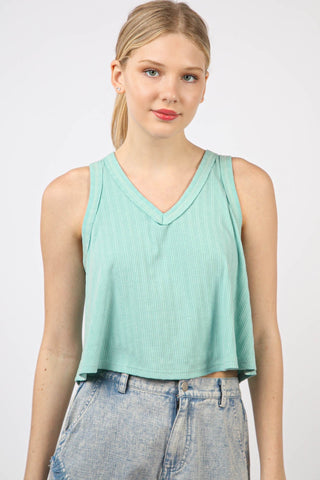 VERY J V-Neck Knit Swing Cropped Tank Trendsi