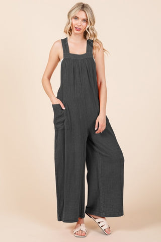 Culture Code Pocketed Sleeveless Wide Leg Overalls Trendsi