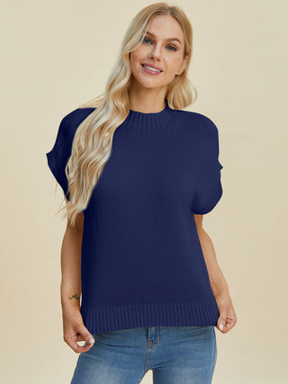 Double Take Full Size Mock Neck Short Sleeve Sweater Trendsi