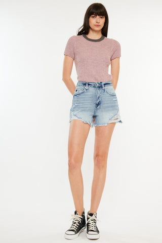 Kancan Distressed High Waist Denim Shorts with Pockets Trendsi