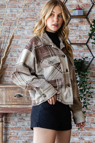 Reborn J Plaid Button Up Long Sleeve Shacket Trendsi