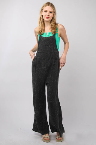 VERY J Texture Washed Wide Leg Overalls Trendsi