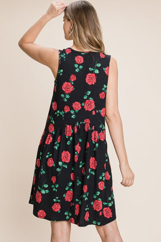 BOMBOM Floral Ruched Tank Dress Trendsi