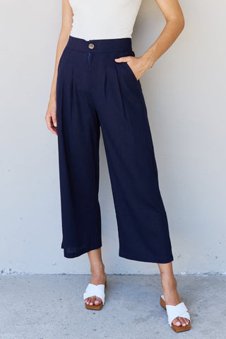 And The Why In The Mix Full Size Pleated Detail Linen Pants in Dark Navy Trendsi