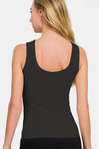 Zenana 2 Way Neckline Washed Ribbed Tank Trendsi