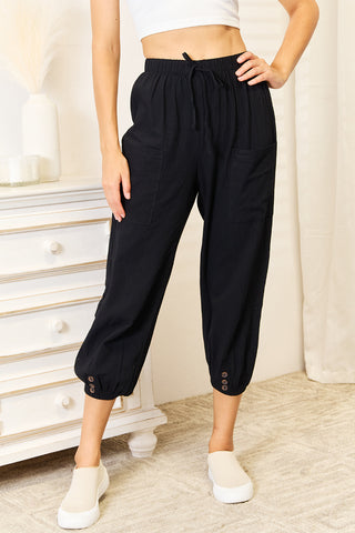 Shiny Decorative Button Cropped Pants Trendsi