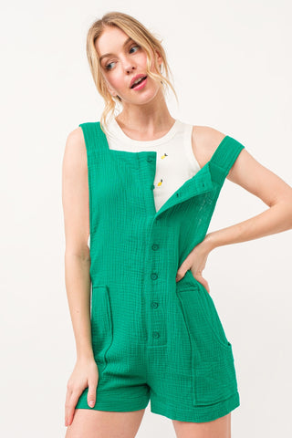 And The Why Button Up Tie Back Sleeveless Romper Trendsi