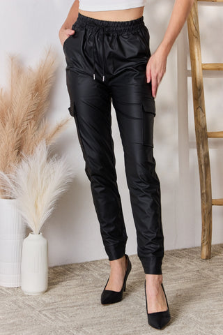 Color 5 Faux Leather Cargo Pants Trendsi