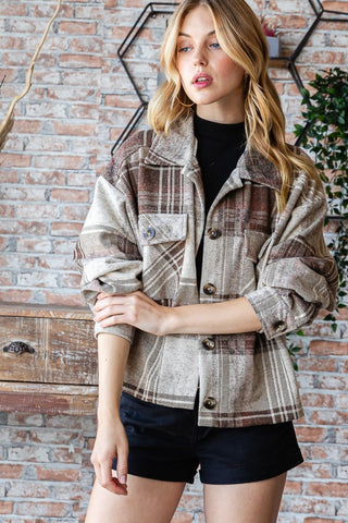 Reborn J Plaid Button Up Long Sleeve Shacket Trendsi