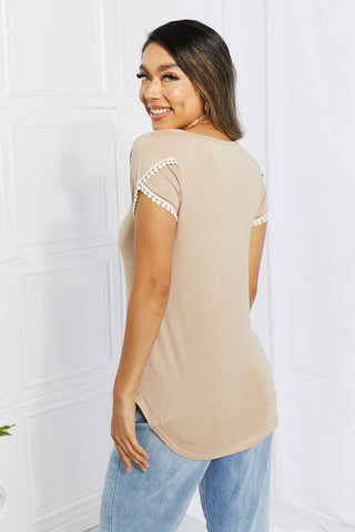 BOMBOM Center Street Sweet Crochet Detail Tulip Sleeve Top Trendsi