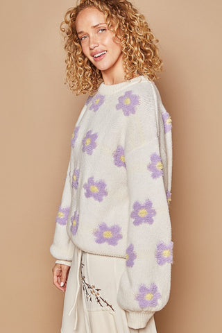 POL Daisy Pattern Drop Shoulder Sweater Trendsi