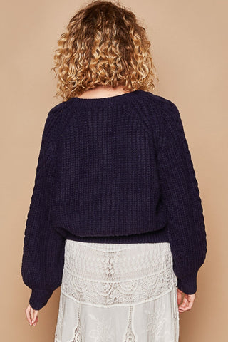 POL Cable Knit Cutout Long Sleeve Sweater Trendsi