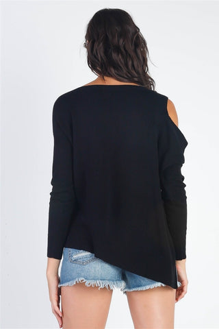 UNIQ Cold Shoulder Long Sleeve Knit Top Trendsi