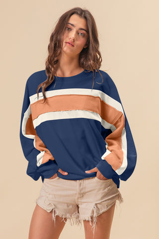 BiBi French Terry Color Block Cut Edge Detail Sweatshirt Trendsi