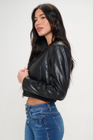 Coalition LA Zip Up Cropped Bomber Jacket Trendsi