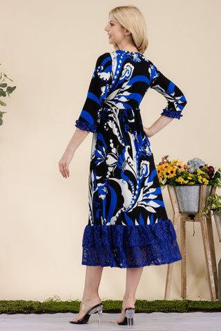 Celeste Full Size Paisley Print Lace Ruffled Midi Dress Trendsi