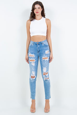 American Bazi High Waist Destroyed Jeans Trendsi