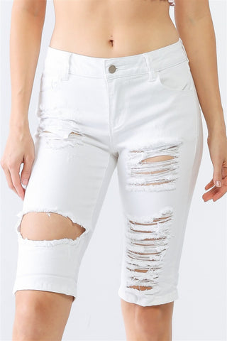 LITZ LA Distressed Bermuda Denim Shorts Trendsi