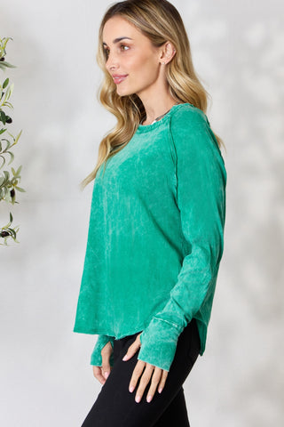 Zenana Round Neck Long Sleeve Top Trendsi