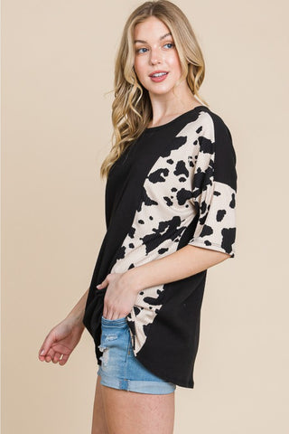 BOMBOM Rodeo Love Ribbed Animal Contrast Tee Trendsi