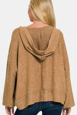 Zenana Brushed Hacci Exposed Seam Hoodie Trendsi