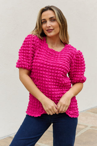 And The Why Full Size Bubble Textured Puff Sleeve Top Trendsi