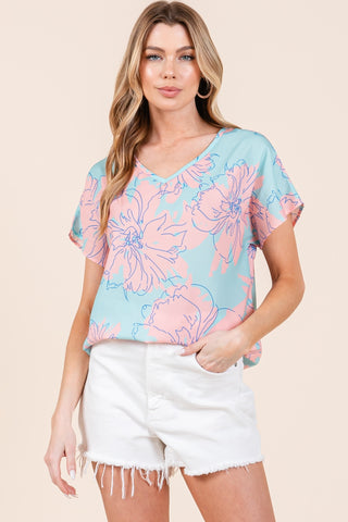 BOMBOM Floral Short Sleeve T-Shirt Trendsi