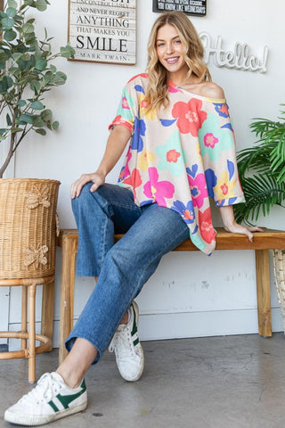 HOPELY Floral Waffle Oversize T-Shirt Trendsi