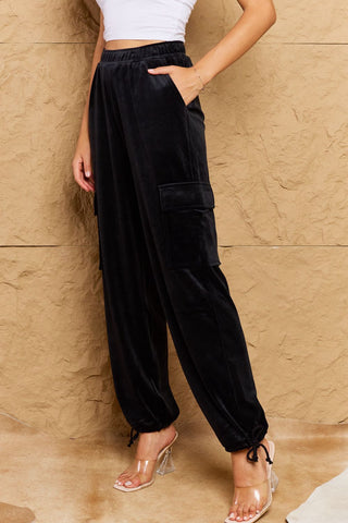 HYFVE Chic For Days High Waist Drawstring Cargo Pants in Black Trendsi