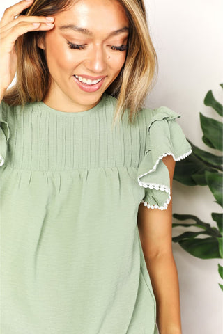 Perfee Pleated Detail Flutter Sleeve Blouse Trendsi